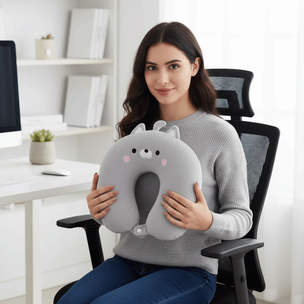 

Deformable Cat U-shaped Pillow Foam Particle Soft Travel Pillow Skin-friendly 2 in 1 Neck Pillow Business Trip