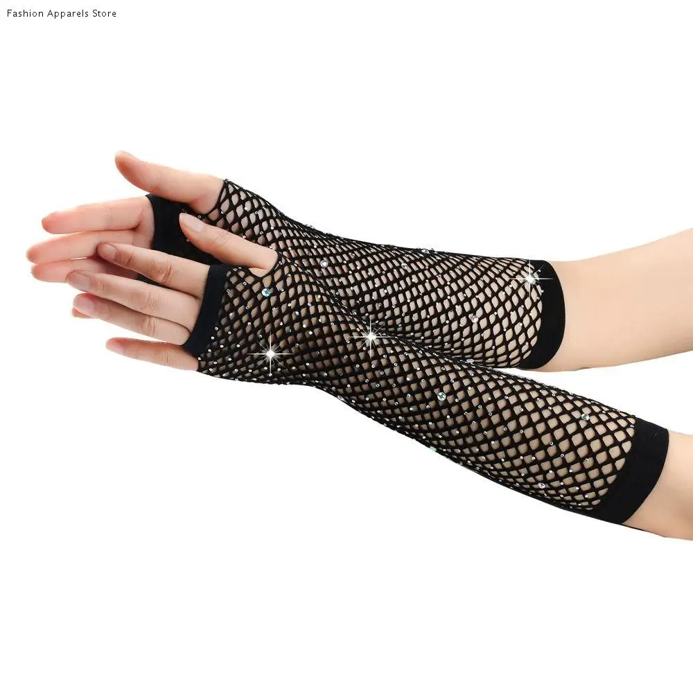 

Thin Prom Party Gloves Mesh Gloves Masquerade Long Gloves Rhineston Gloves Etiquette Fingerless Gloves Evening Dress Accessories