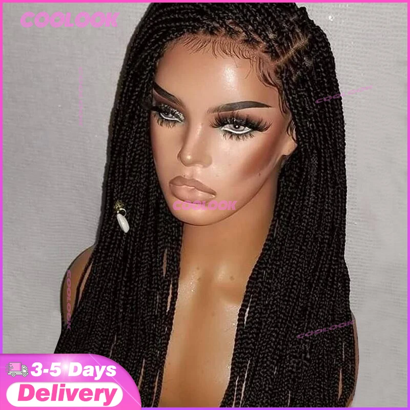 

Корнировые косички, кружевной парик, синтетические полные кружевные плетеные парики для чернокожих женщин, без узлов, коса, парик, коса, африканские плетеные парики