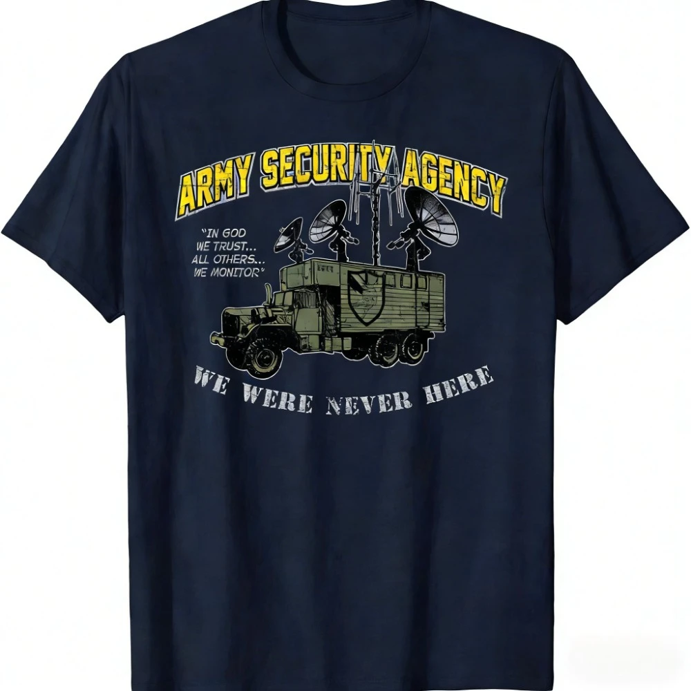 New Fashion Security Bureau Monitor Truck Print High Quality Crew Neck Men's and Women's Short Sleeve Casual T-Shirts