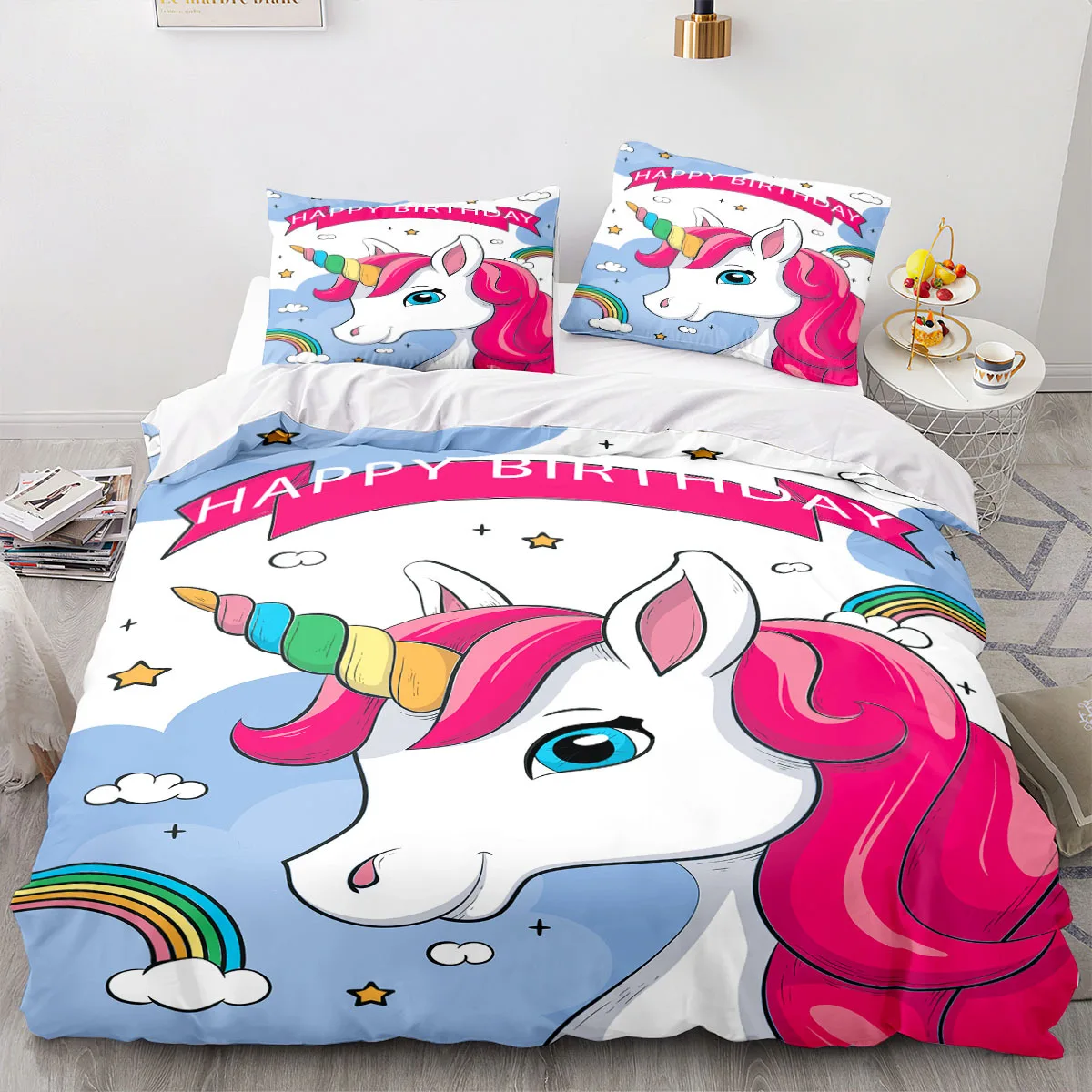 Unicorn Duvet Cover Set Single Double Twin Size Home Decor For Girls Kids Adults Cute Unicorn Bed Linen Kawaii Bedding Set