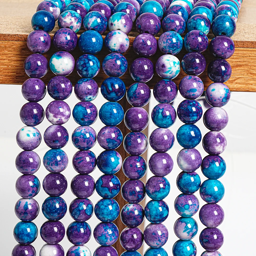 Natural Purple-Blue Jade/Rain Flower Stone Beads Strands For Jewelry Making DIY Necklace Bracelet Round Loose Spacer Beads