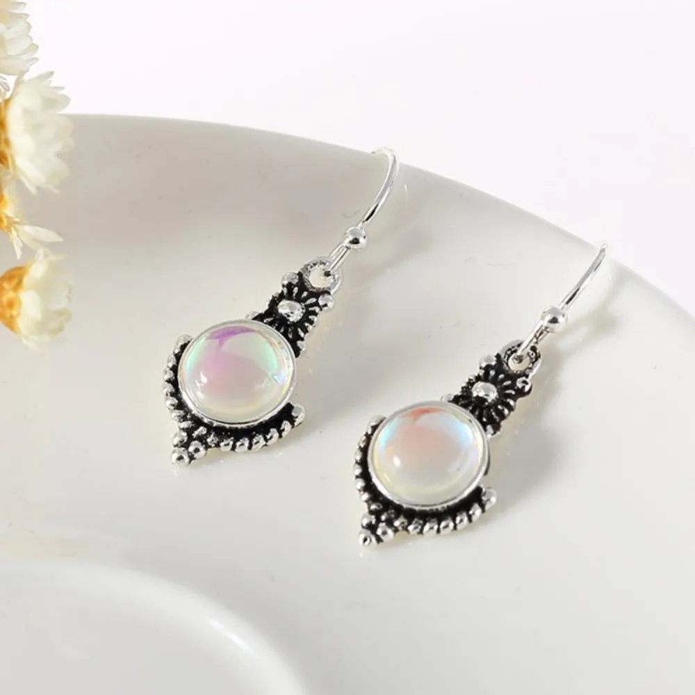 Delysia King Women Rainbow Moonstone Jewelry Vintage Earrings Ethnic Tribal Antique Eardrop