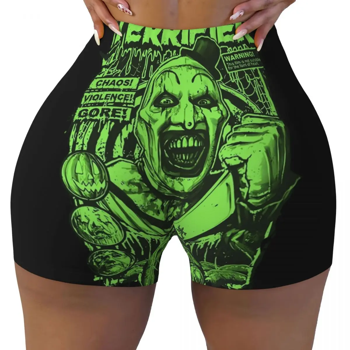 Custom Women Terrifier Movie Poster Workout Yoga Shorts Athletic Gym Running Volleyball Shorts