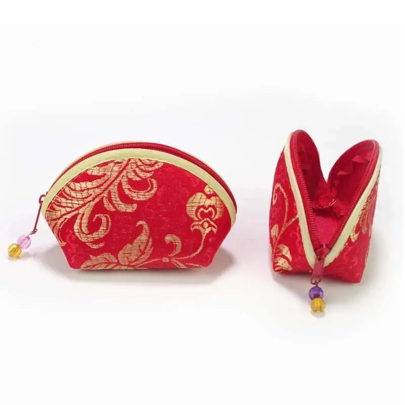 Multi‑Color Embroidered Fabric Zipper Jewelry Pouch, Chinese‑Style Storage Bag for Necklaces, Wallets, Ideal Women Gift Pouch