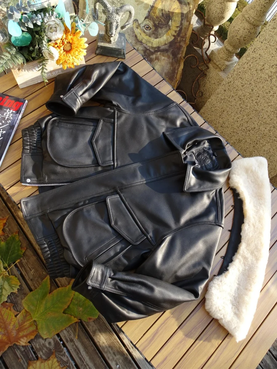 

Ретро-куртка из утолщенной кожи большого размера с двойным воротником, молодежная, энергичная, зимняя коллекция, из натуральной коровьей кожи.