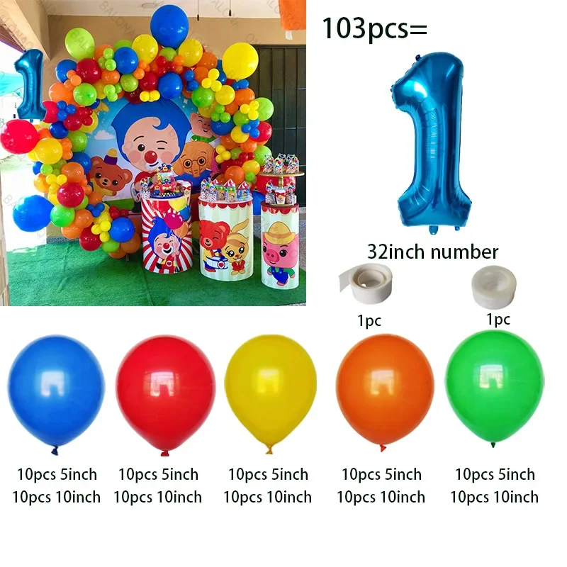 103pcs Cartoon Plim Clown Balloon Number Ball Latex Globos Children Baby Shower Birthday Party Decorations Kids Inflatable Toy