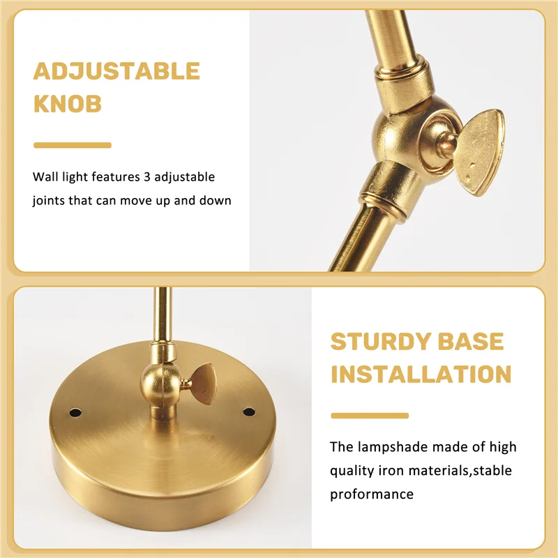 

A07F-Industrial Wall Sconce Light Brass Cone Shade Wall Light With Adjustable Arm For Indoor Home Bar Warehouse Hallway