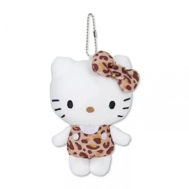 Sanrio-Llavero de Hello Kitty para niña, juguetes de peluche con patrón de leopardo de dibujos animados, regalo de corazón, mochila, accesorios colgantes, Kawaii, japonés