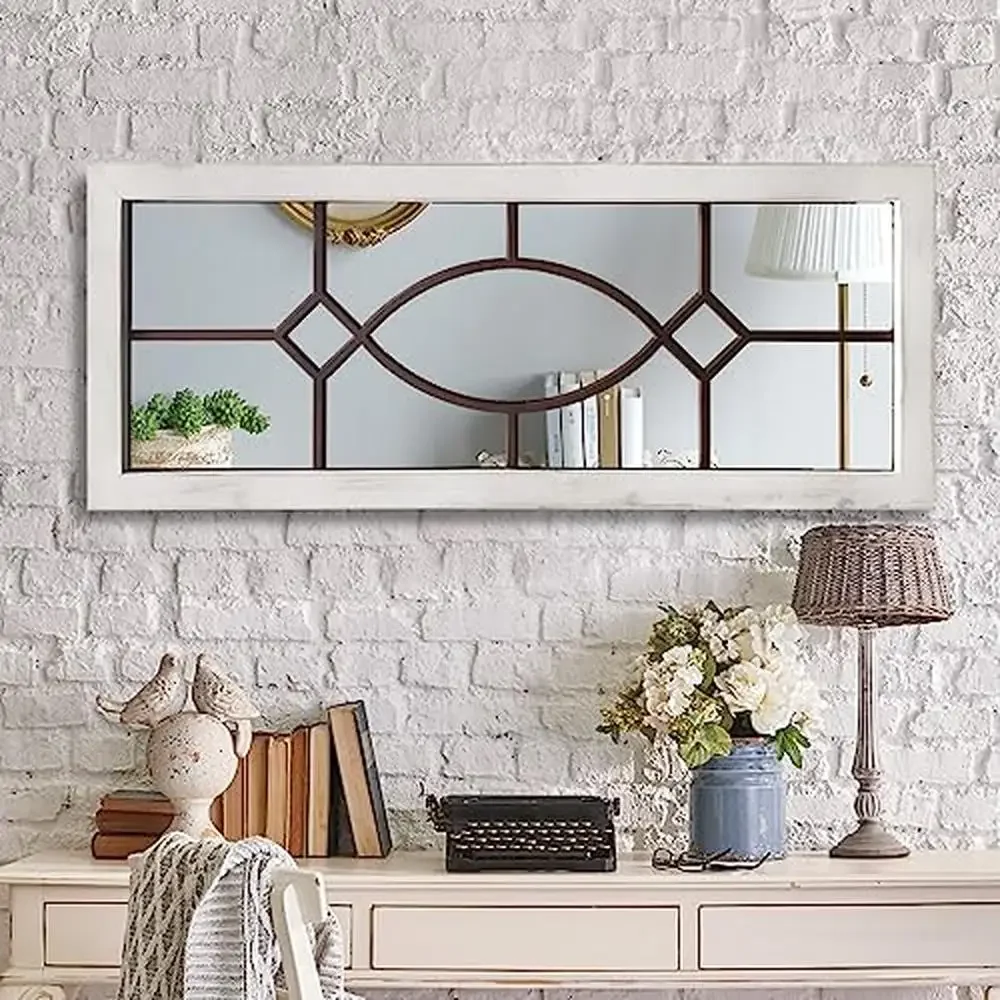 Distressed White Wooden Wall Mirror Farmhouse Decor 43.3