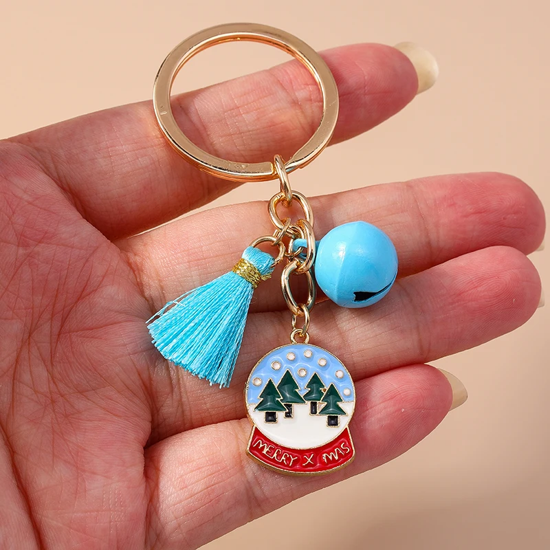 

Leslie Cute Christmas Keychain Christmas Ring Bell Snowflake Santa Claus Tree Keychain for Women Xmas Party Jewelry Gifts
