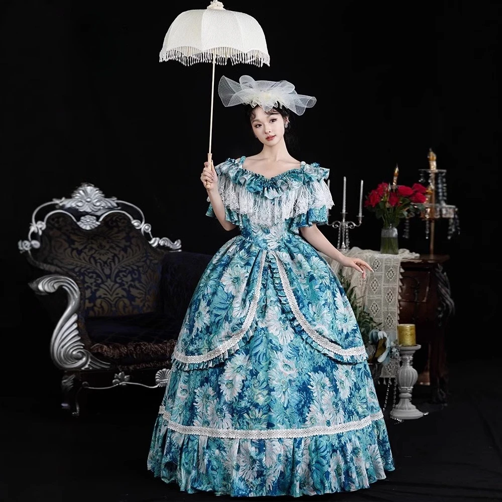 ยุโรปพิมพ์ศาลชุดขุนนางชุดวันเกิดบทบาทเล่นเกมโต๊ะละครภาพ masquerade เจ้าหญิง Glamorous ชุด