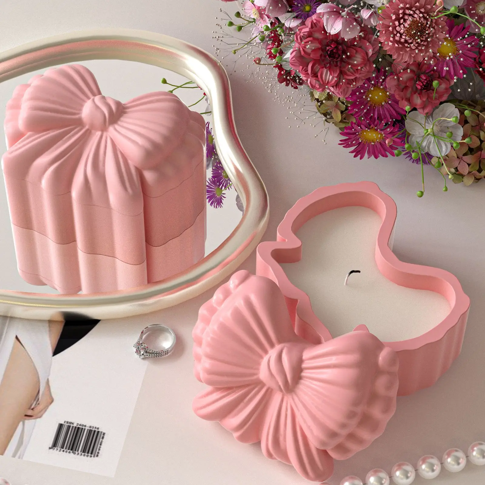 DIY Bow Silicone Mold with Lid Epoxy Resin Casting Mould for Jewelry Storage Box Candle Making Ornament Home Decor Art Crafts - view 3