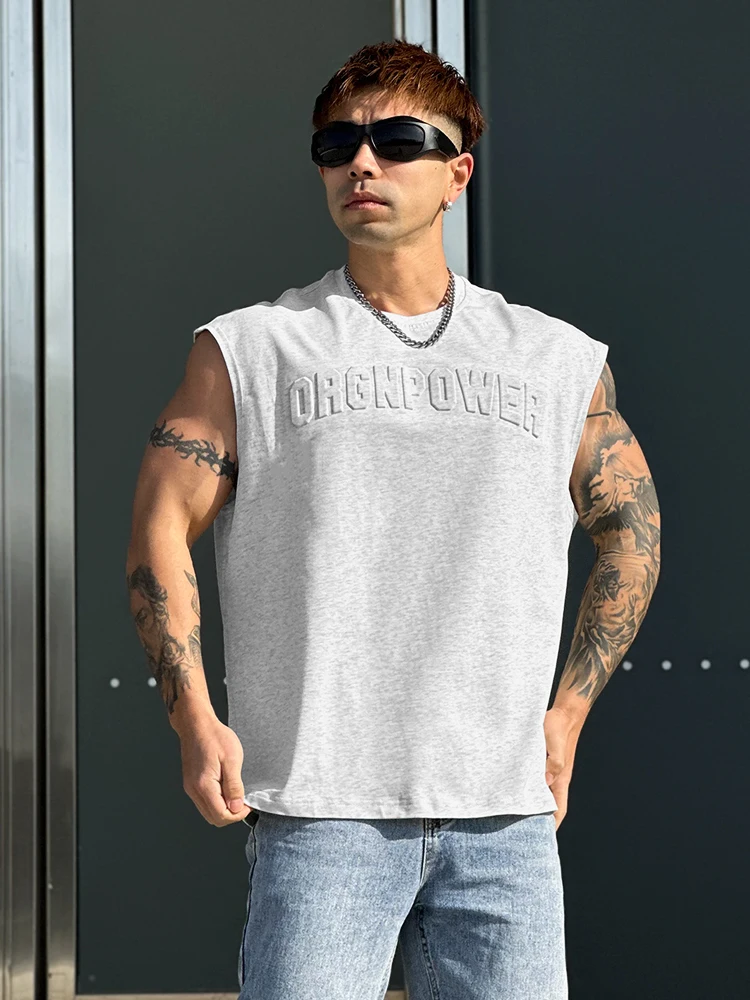 

Loose Fit Cotton round Neck Sleeveless Casual Vest Men's Fitness Clothing Breathable Sweat-wicking American Style Tank Top