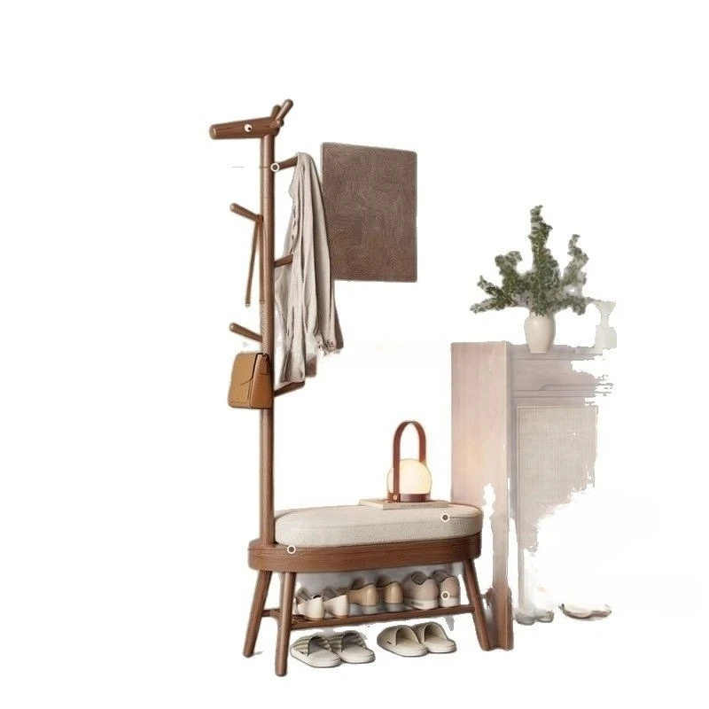 

Solid wood deer shoe cabinet, shoe change stool, hanger integrated door, shoe cabinet entry, coat rack, fitting room stool
