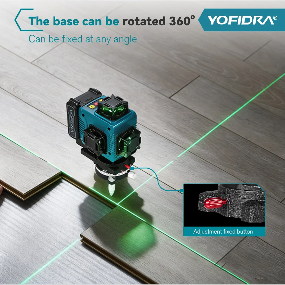 YOFIDRA 16-Linien 4D-Laser-Nivelliergerät, drehbar, wiederaufladbar, 360° automatische grüne Nivellierung, mit APP-Fernbedienung – Detail 9