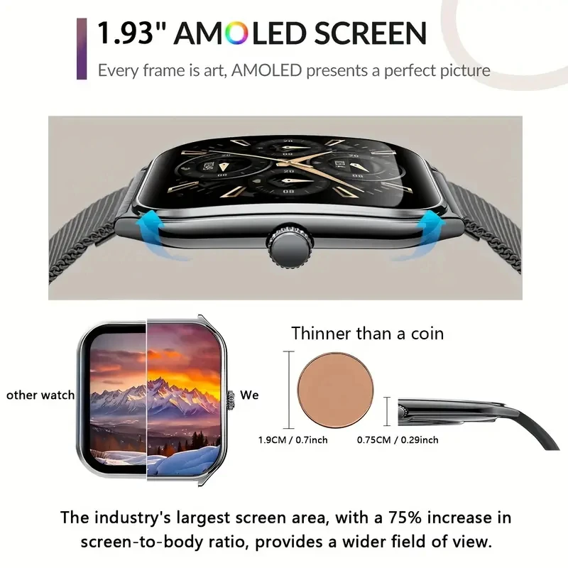 New Ultra Thin Smart Watch men 1.96" AMOLED 360*360 HD Pixel Display Always Show Time Call Reminder Smartwatch Ladies For huawei