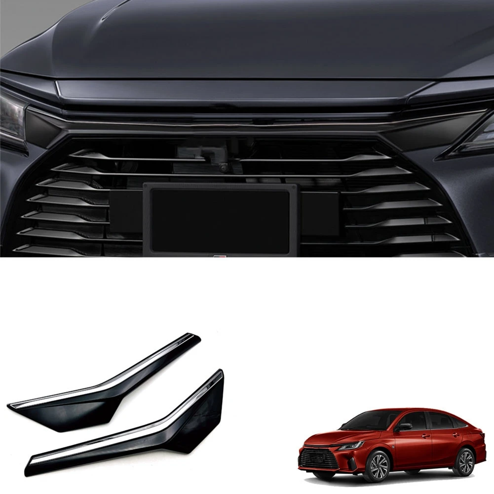 Car Glossy Black Upper Front Center Grille Grill Moulding Strips Cover Trim for Toyota Yaris Ativ / Vois 2022 2023