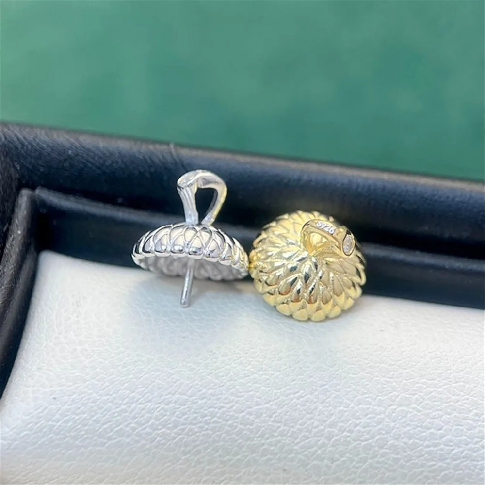 S925 Sterling Silver Pearl Pendant Setting, DIY Empty Bezel Cup Jewelry Supplies for Craft Making, Hollow Prong Pendant Findings