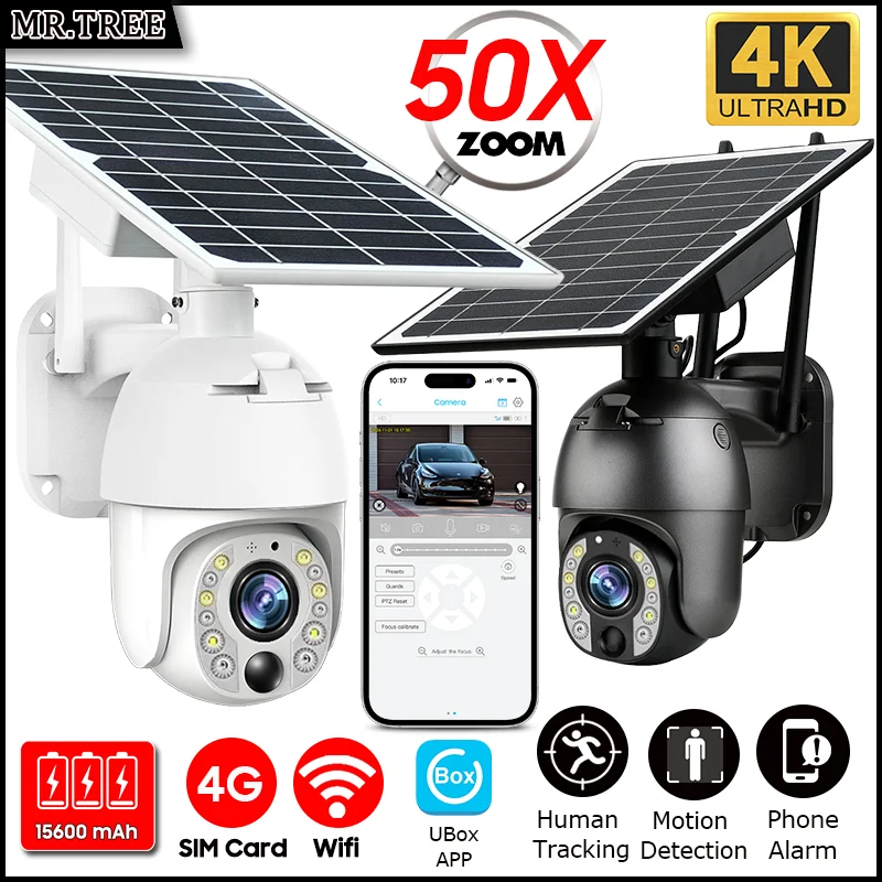 

4K Wifi Security Solar Camera 50X Optical Zoom PIR Detection Alarm 4G SIM Home Outdoor Surveillance CCTV Night Vision IP Cameras