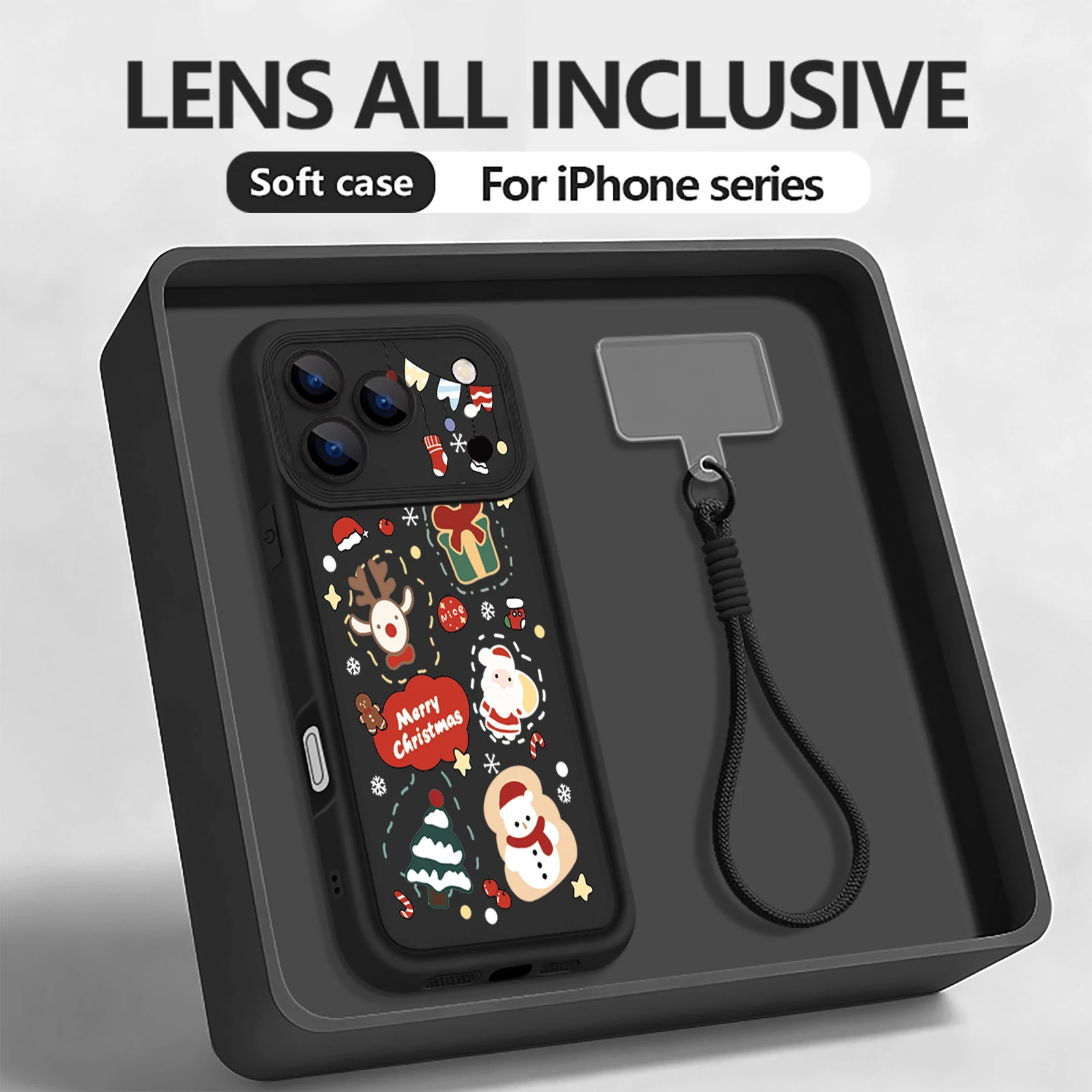 Weiche Handyhülle mit Frohe Weihnachten-Muster für iPhone 17 Pro Max Air 16e 16 15 14 Pro Max 13 12 Pro 11, stoßfeste TPU-Lanyard-Abdeckung