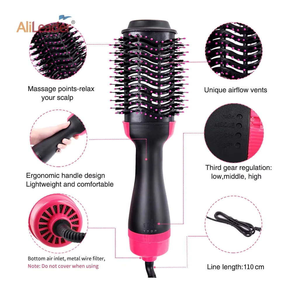 Secador de cabelo escova & volumeizador ajustável secador de cabelo styler escova de ar quente de uma etapa para alisar ondulação secagem pentear estilo