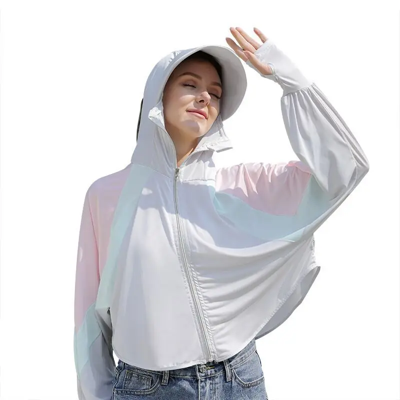 

Upf50+ Women Sunscreen Clothing Ice Silk Summer Coat Protection Hat Shirt Long-Sleeved Anti-Ultraviolet Sunscreen Jacket