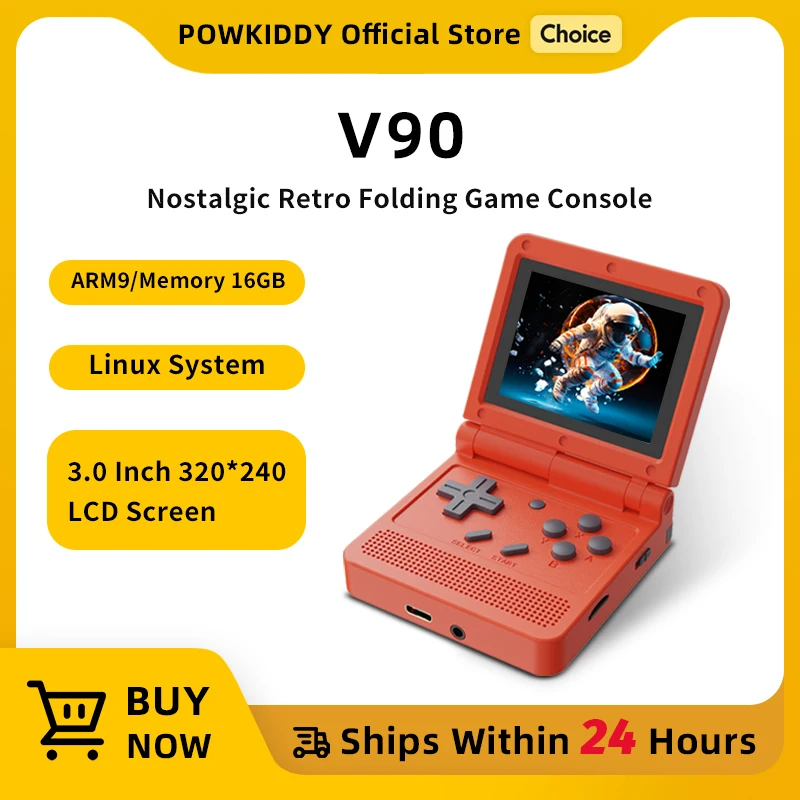 POWKIDDY v90 3-Inch IPS Screen Flip Handheld Console Dual Open System Game Console 16 Simulators Retro PS1 Kids Gift 3D New Game