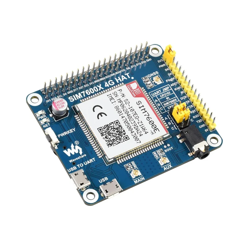 SIM7600E-H 4G kapelusz dla Raspberry Pi, LTE Cat-4 4G / 3G / 2G, GNSS