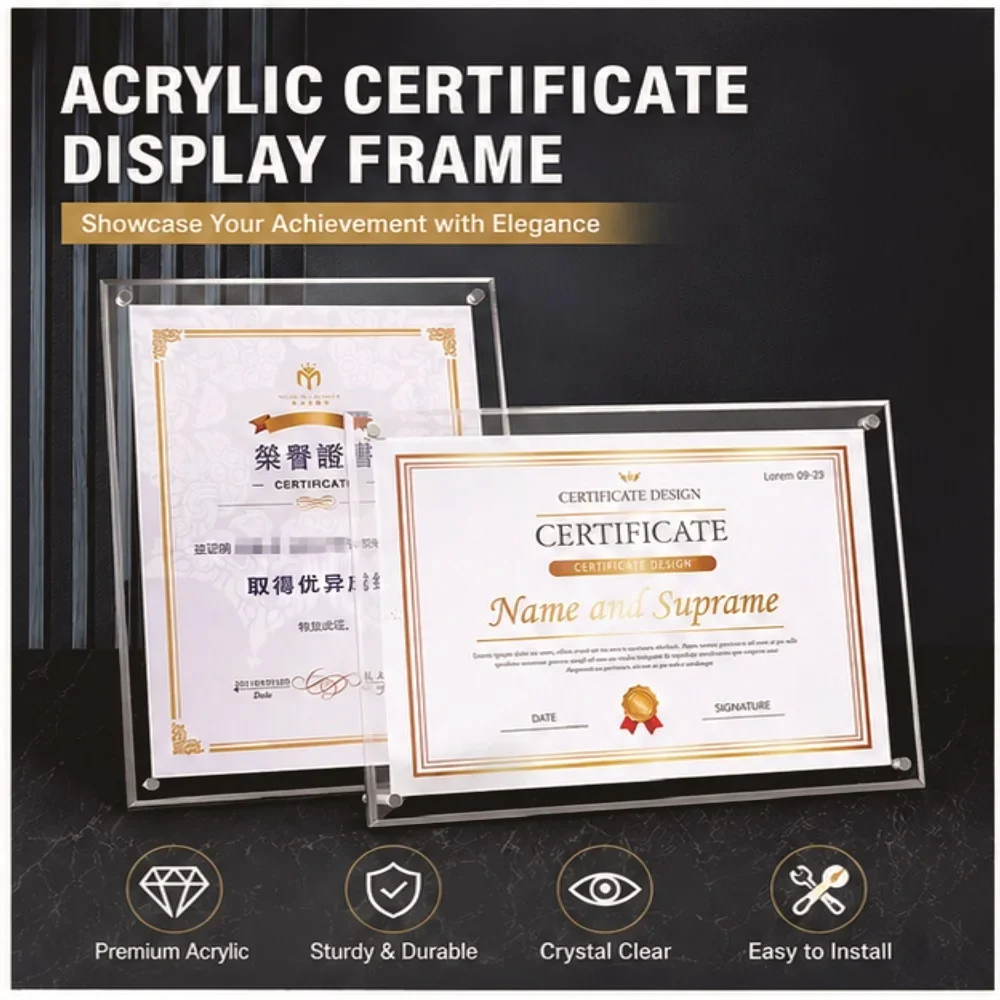 Acrylic Photo Frame, 6/7/8/10 inch & A4 Size, Transparent Desktop Display Stand for Postcards, Certificates & Posters