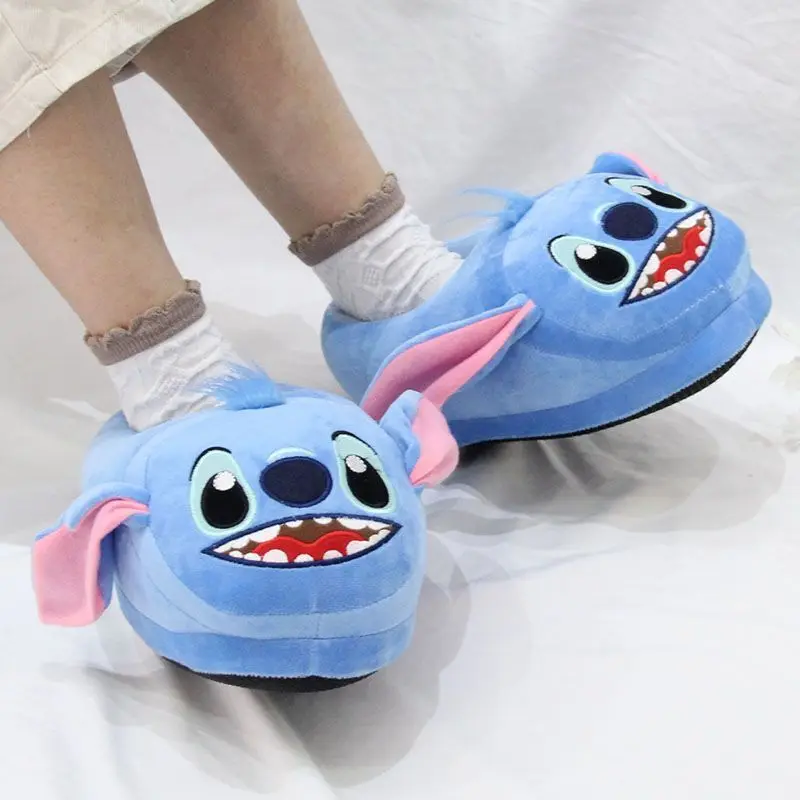 Disney Stitch Cute Anime Plush Slippers with Cover Heels Couple Casual Warm Kawaii Home Slippers Women's Shoes