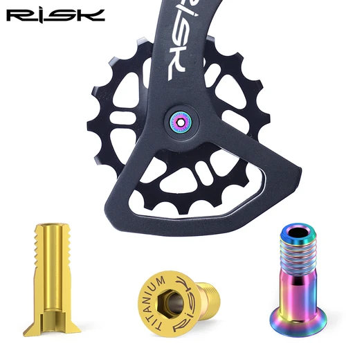 RISK-polea desviadora trasera de cambio de aleación de titanio, pernos de fijación de rueda Jockey, tornillos 2 uds/M5 x 14,2mm para bicicleta de montaña y carretera