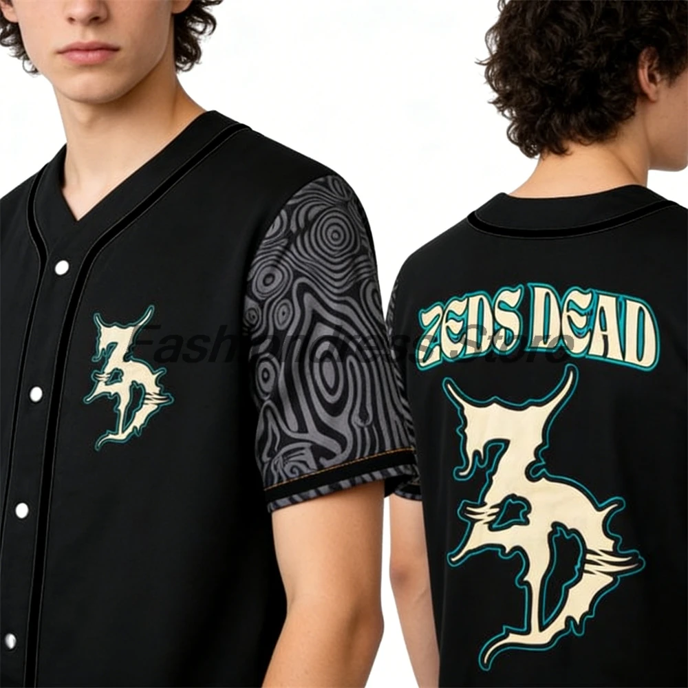 

Zeds Dead Merch Baseball Jersey V-Neck Short Sleeve Button-Down Shirts Women Men Streetwear Tops