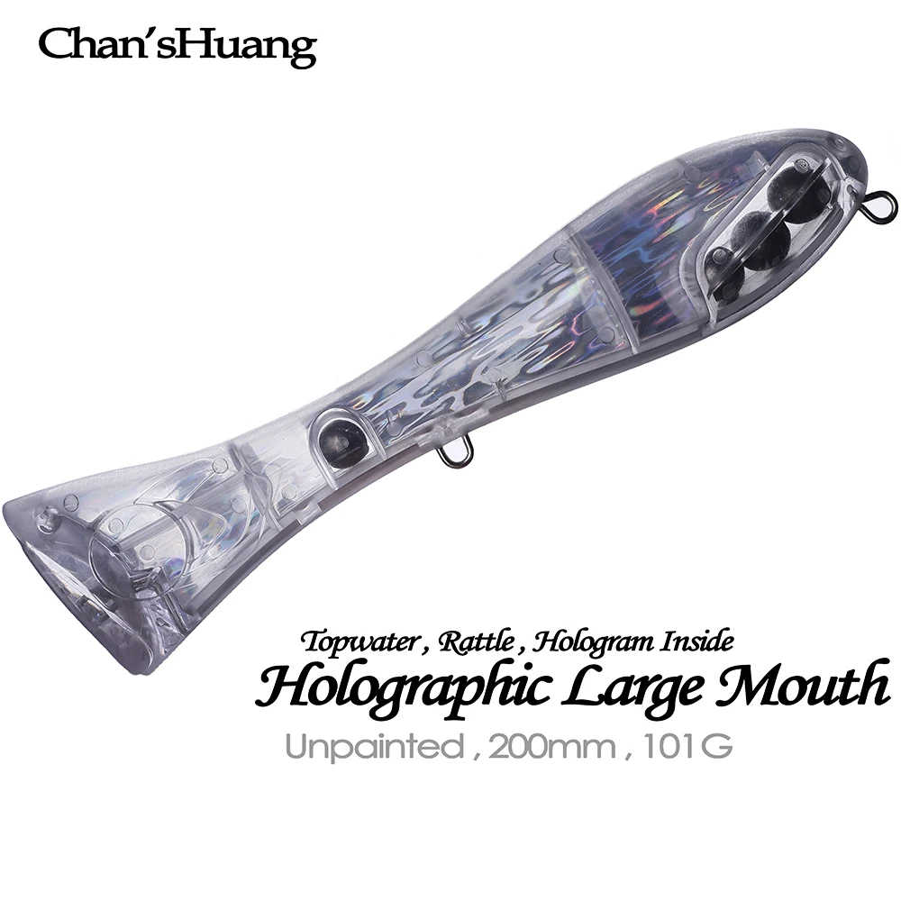 Chan’sHuang 3PCS Unpainted Blanks Bait  200MM 101G Topwater Rattle Holographic Foil Inside Popper DIY  Artificial Fishing Lures