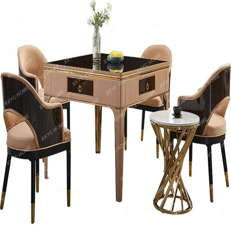 Solid Wood Mahjong Machine Automatic Dining Table Dual-Purpose in One Modern Mute Electric Mahjong Table Machine Linen Table