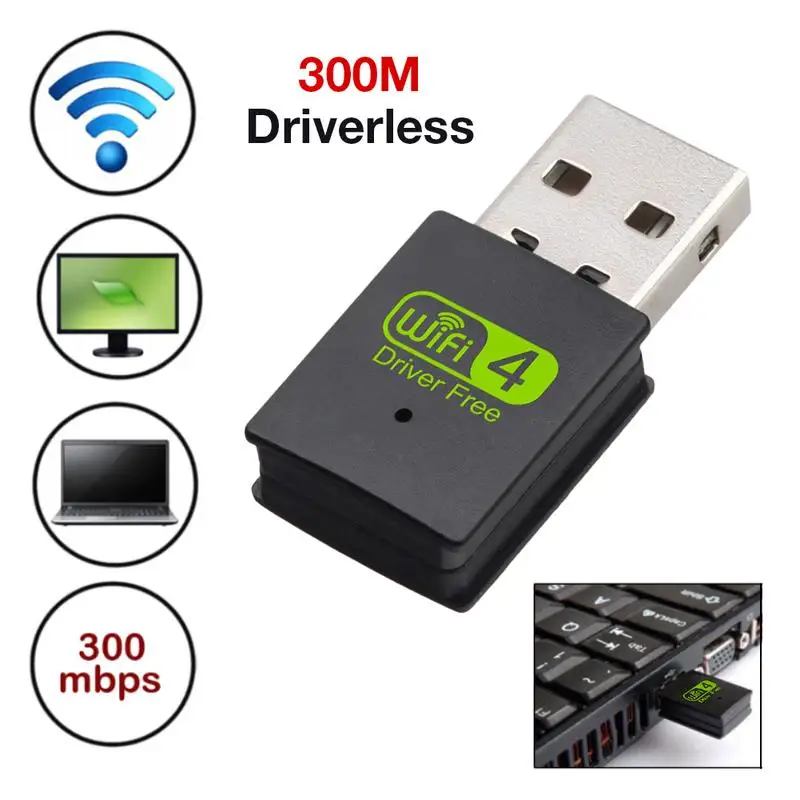 300Mbps USB Wi fi adapter Free-Drive Transmitter network adapter Wireless Receiver Network Card WiFi Transmitter Signal Receiver
