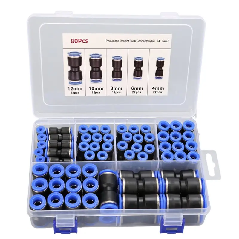 A21Q -80 Pack Quick Connect Air Hose Fittings Straight Push Connector Fittings Set Pneumatic Air Line Tubing Adapter