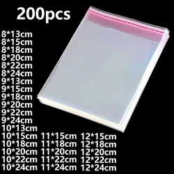 200pcs Transparent Self-Adhesive Plastic Bags for Cookies Candies Jewelry Gifts Postcards - Cellophane Packaging Pouches 5-silk