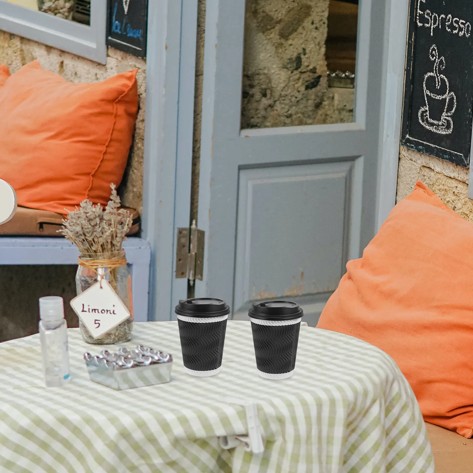 

50Sets Paper Coffee Cups with Lids Extra Thick Heat Resistant Disposable Cups for Tea Espresso Takeaway Home Cafe Catering Use