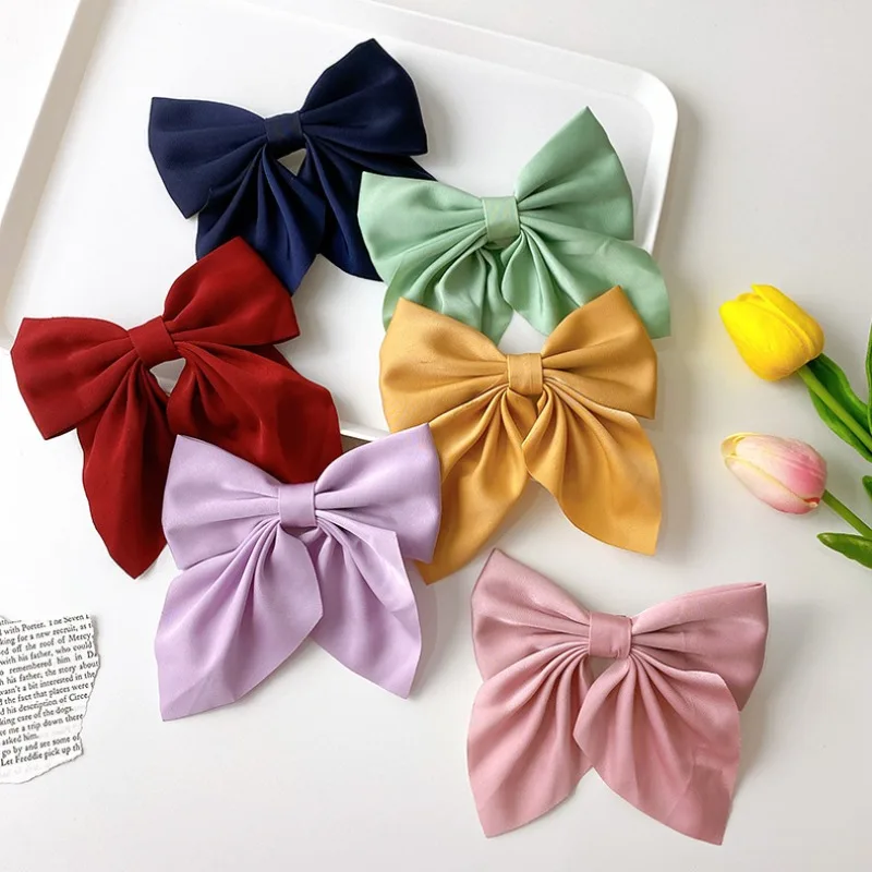 1PC Sweet Bow Hairpins Solid Color Bowknot Hair Clips for Girls Satin Butterfly Barrettes Duckbill Clip Women Hair Accessories