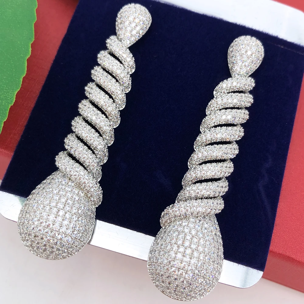 Missvikki Luxury Gorgeous Trendy Long Earrings For Women Wedding Cubic Zircon Crystal CZ Dubai Bridal Earring Fashion Jewelry