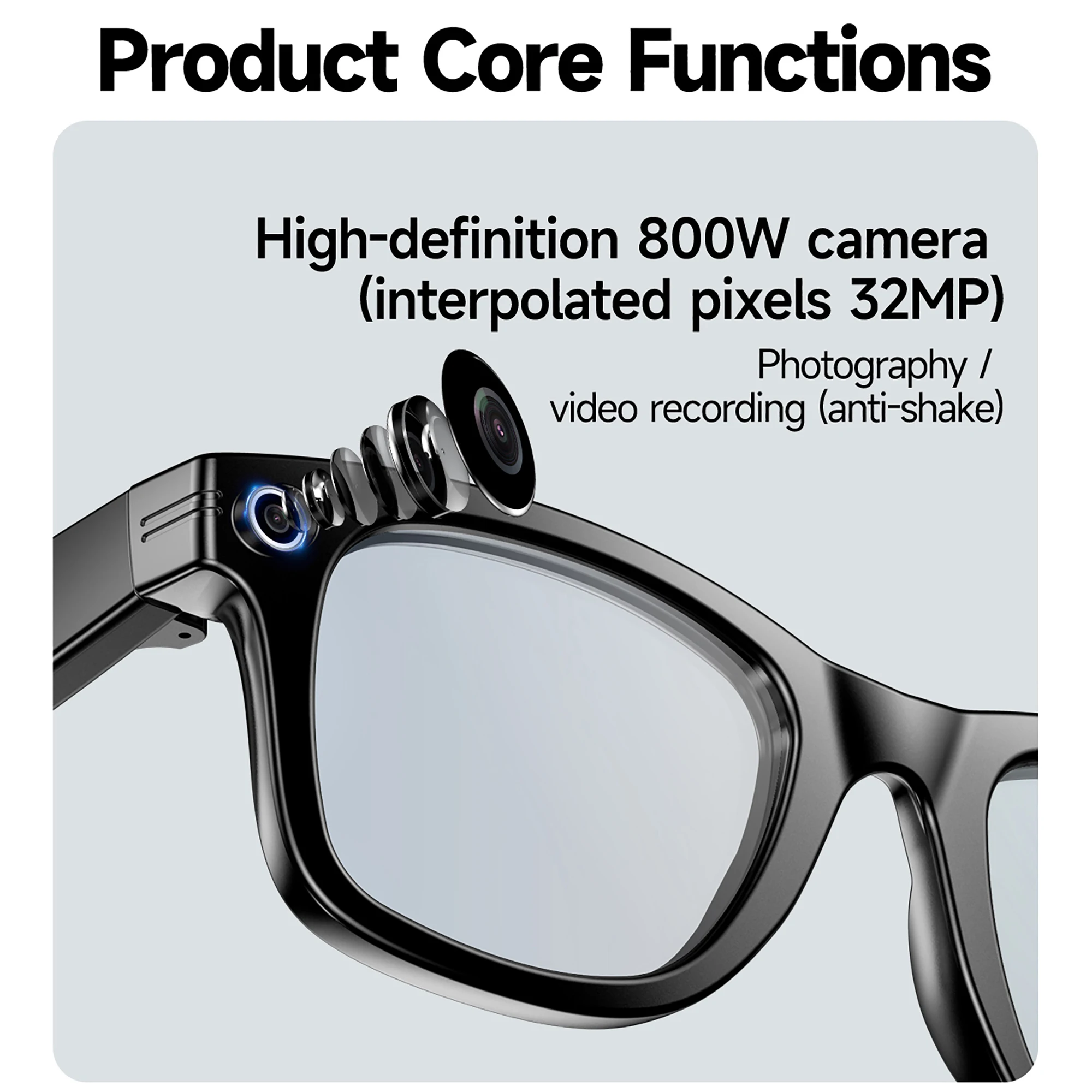 1080P AI HD 8MP Camera Men Women Smart Glasses Take Video AI Chat Real-time Translate Bluetooth Call IP65 Waterproof Sunglasses