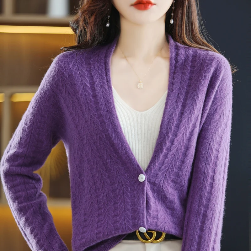 wool cardigans brief for women 280g Cardigan Knitted tops Women's cardigan sweater korean fashion 100% Pure Wool 2022 New Sale