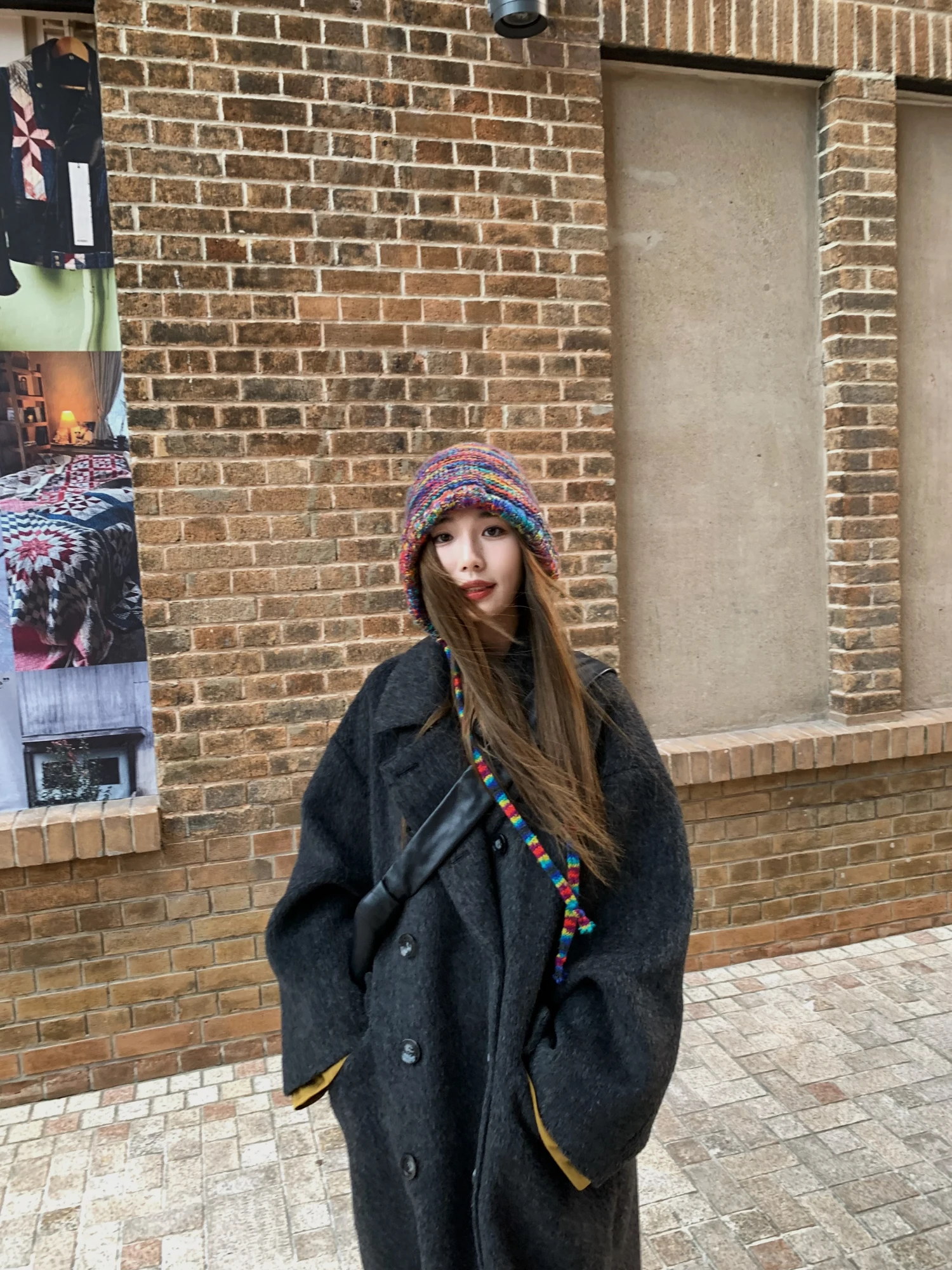 

Classic Long Woolen Coat Outerwear by Xiaojun Brittany in Fog ey with Color Colion oulder Drop Design for Autumn Winter