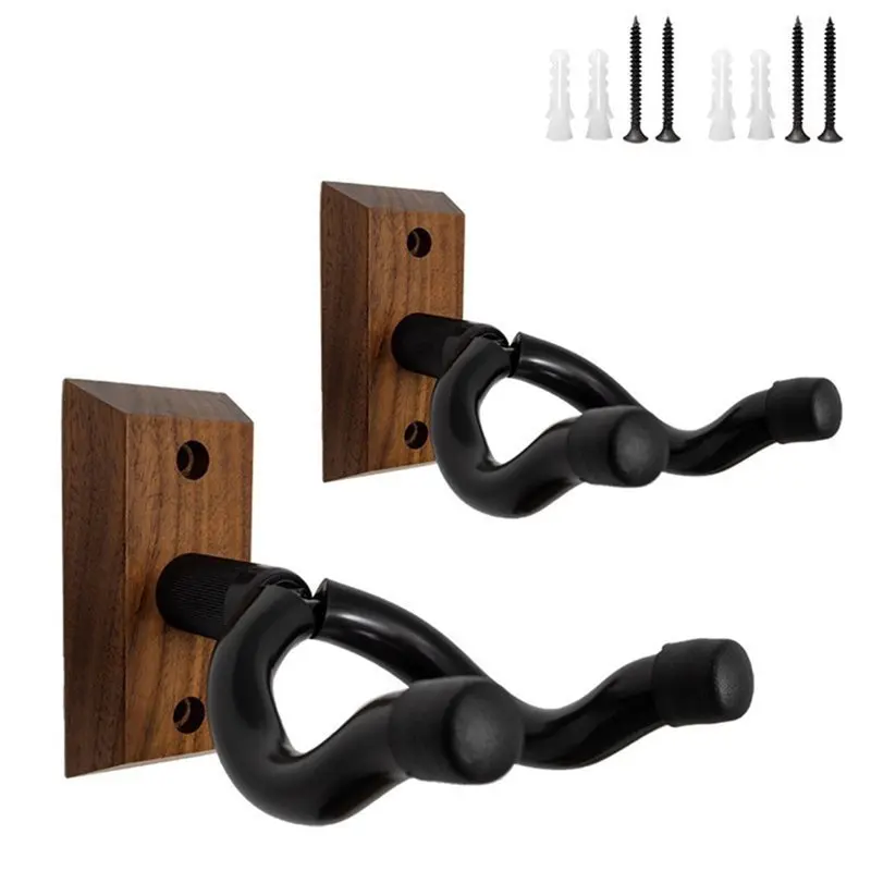 2Pc Guitar Wall Mount, Guitar Hanger With Rotating Hooks, Suitable For All Sizes Of Guitars,Zebra Wood Guitar Wall Stand-AT20
