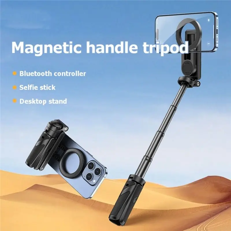 B50B-JJ03S Magnetic Phone Tripod Wireless Phone Grip Selfie Stick Desktop Tripod With Remote Control For Livestreaming White