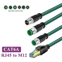 Waterproof M12 8Pin X Code to RJ45 Connector Cable 4Pin A/D-Type CAT6 Ethernet Wire Industrial Camera Shielded Twisted Pair Line