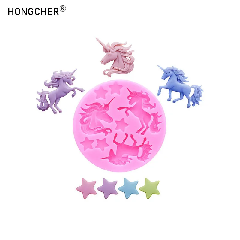 Einhorn Pferdekopf Pentagramm Harz Schmuckzubehör Gießform DIY Handgemachte Schokolade Flip Cake Dekoration Silikonformen
