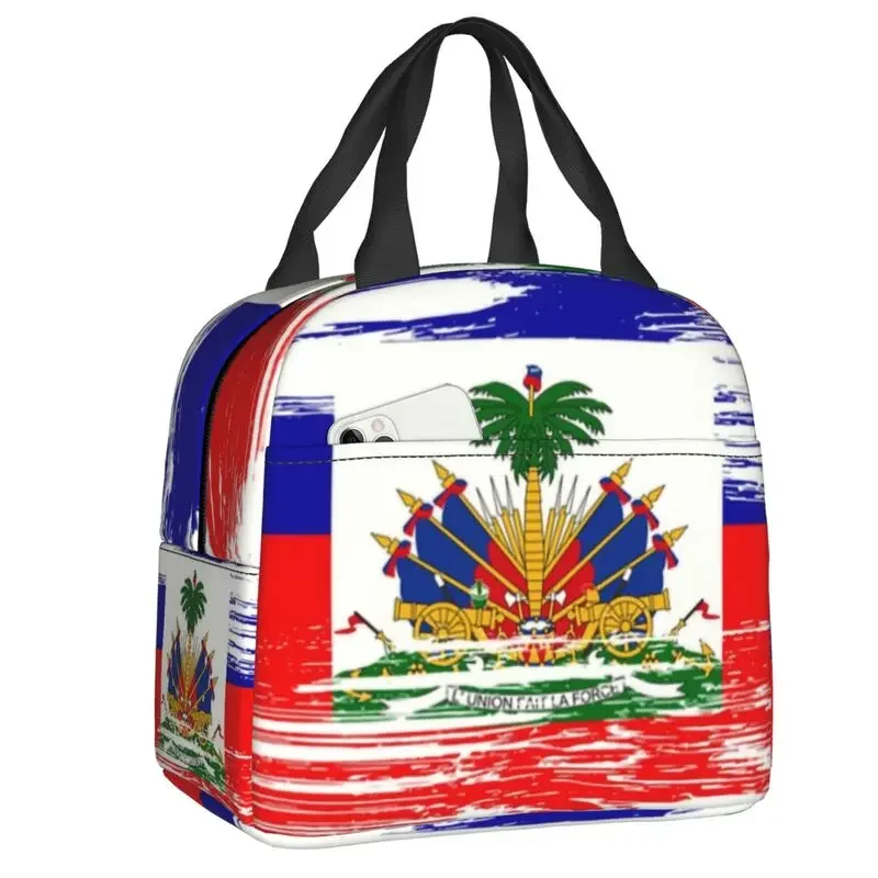 

Haiti Flag Thermal Insulated Lunch Bag Women Resuable Lunch Tote for Work School Travel Storage Food Box
