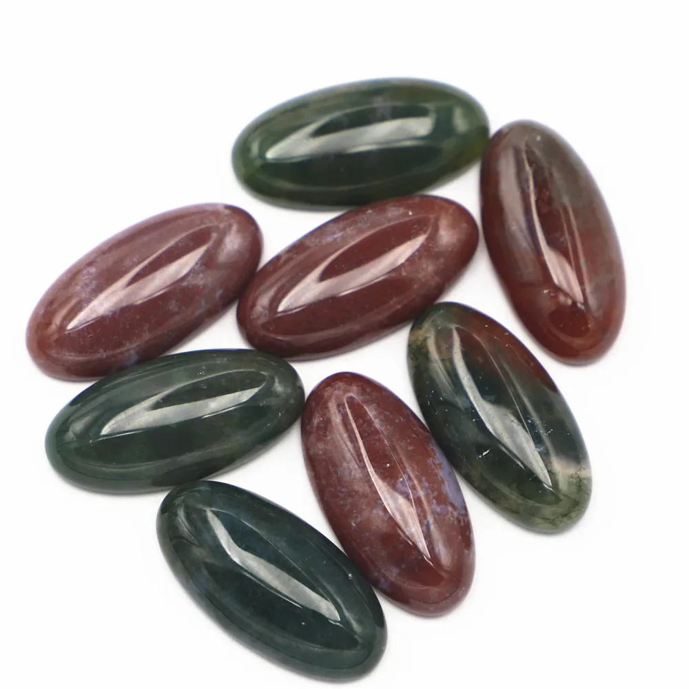 New 30x15mm Natural Stone Indian Agate Oval Cabochon Setting Bead Fit DIY Pendant Ring Men Jewelry 20Pcs Wholesale Free Shipping